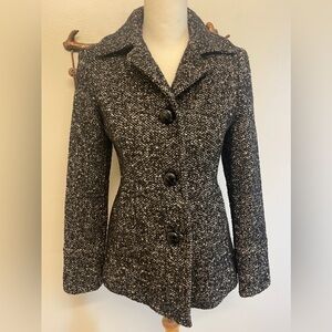 London Fog Black Tweed Single Breasted Classic Peacoat Wool Blend Petite X-Small